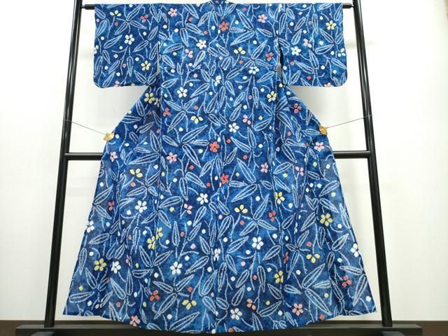 平和屋着物∴夏物 浴衣 有松鳴海絞り 笹花文 綿 ng