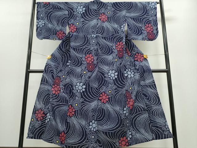 平和屋着物∴夏物 浴衣 有松鳴海絞り 流水舞菊文 綿 ng