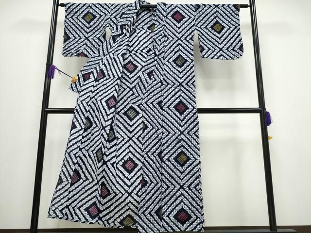 平和屋着物∴夏物 浴衣 有松鳴海絞り 菱文 綿 ng