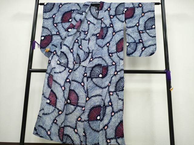 平和屋着物∴夏物 浴衣 有松鳴海絞り 扇吉祥文 綿 ng