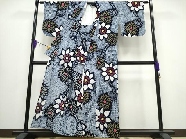 平和屋着物∴夏物 浴衣 有松鳴海絞り 枝菊文 綿 ng