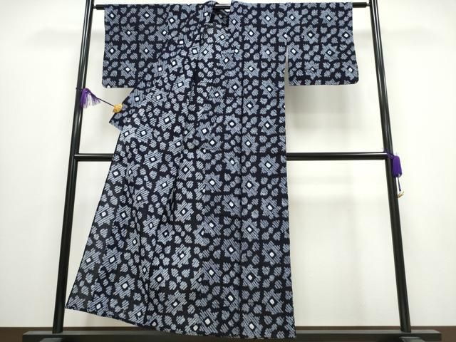 平和屋着物∴夏物 浴衣 有松鳴海絞り 格子花文 綿 ng