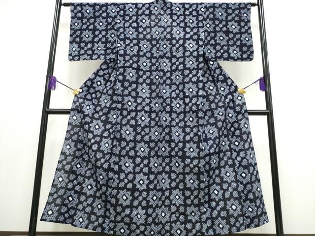 平和屋着物∴夏物 浴衣 有松鳴海絞り 格子花文 綿 逸品 CABA0622ng