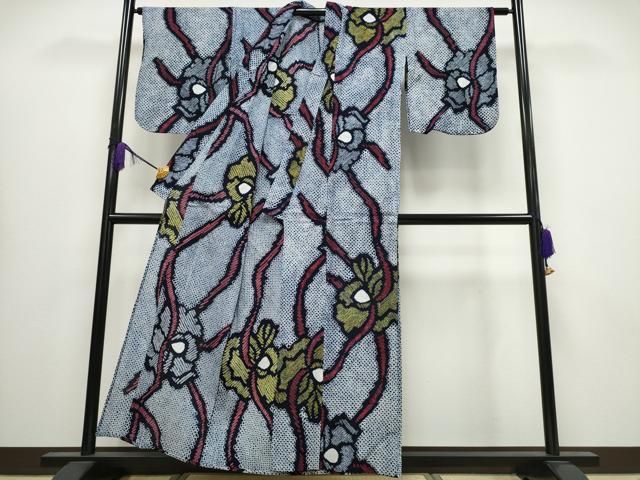 平和屋着物∴夏物 浴衣 有松鳴海絞り 鬘帯牡丹文 綿 ng