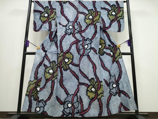 平和屋着物∴夏物 浴衣 有松鳴海絞り 鬘帯牡丹文 綿 ng