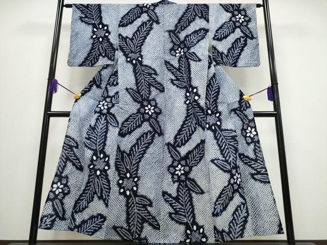 平和屋着物∴夏物 浴衣 有松鳴海絞り 舞葉花文 綿 ng