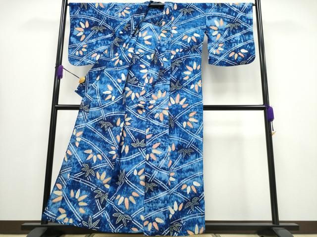 平和屋着物∴夏物 浴衣 有松鳴海絞り 笹竹文 綿 ng