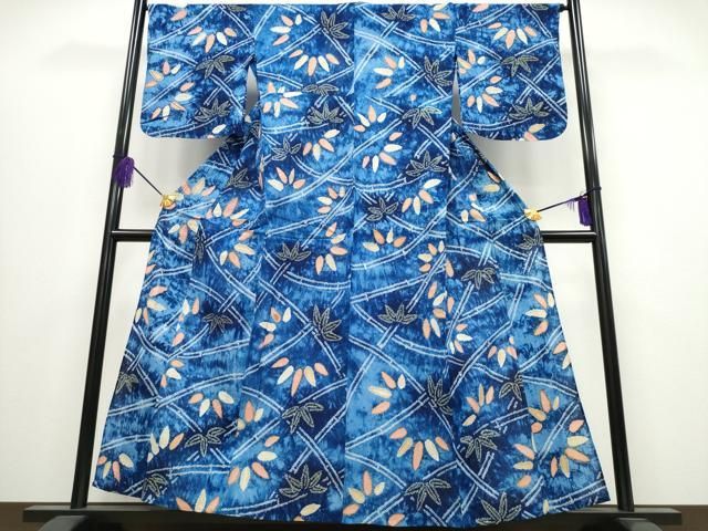 平和屋着物∴夏物 浴衣 有松鳴海絞り 笹竹文 綿 ng