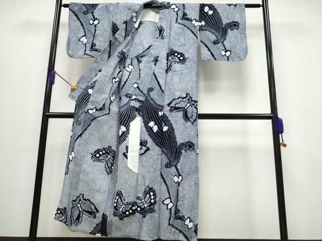 平和屋着物∴夏物 浴衣 有松鳴海絞り 舞蝶文 綿 ng