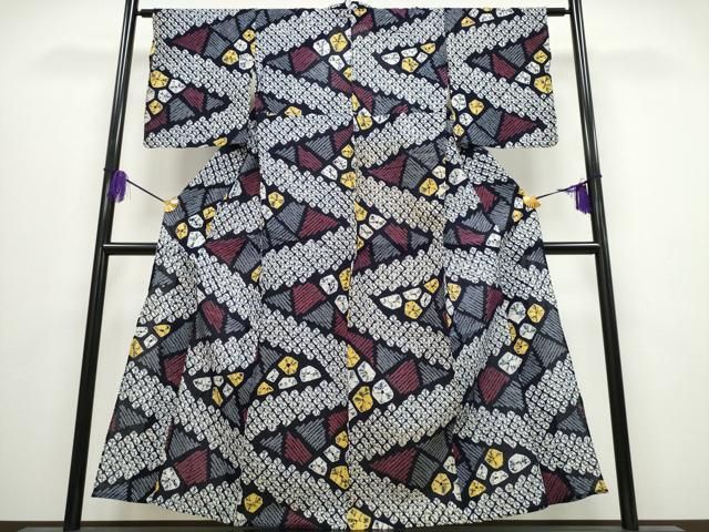 平和屋着物∴夏物 浴衣 有松鳴海絞り 切嵌文 綿 ng