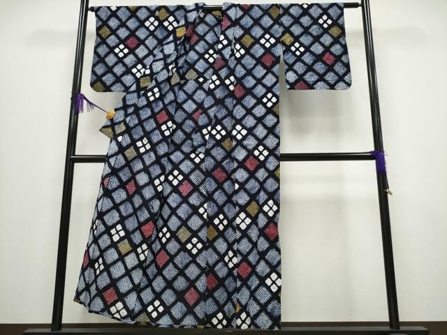 平和屋着物∴夏物 浴衣 有松鳴海絞り 花菱文 綿 ng