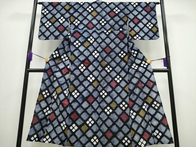 平和屋着物∴夏物 浴衣 有松鳴海絞り 花菱文 綿 ng