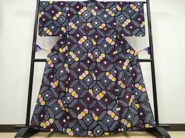 平和屋着物∴夏物 浴衣 有松鳴海絞り 天井花文 綿 ng