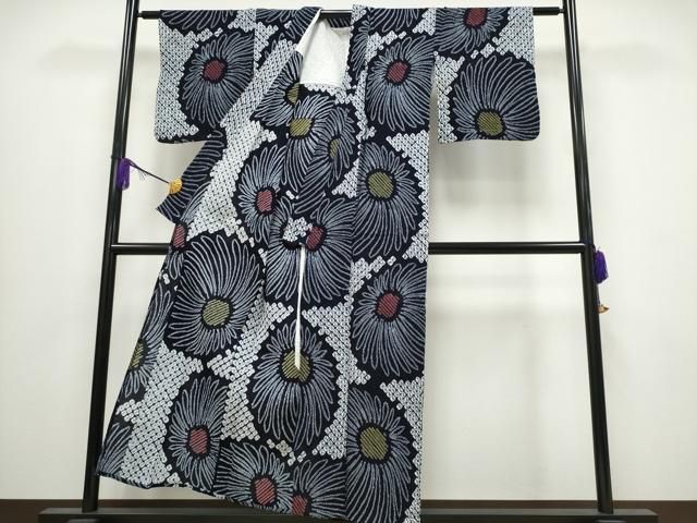 平和屋着物∴夏物 浴衣 有松鳴海絞り 菊文 綿 ng