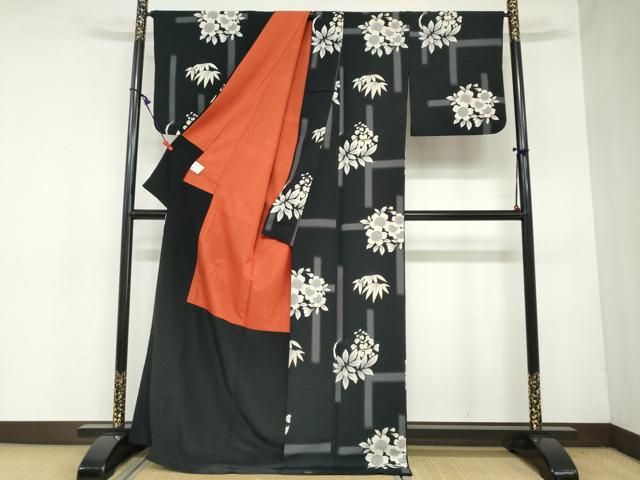 平和屋着物○小紋 夢工房 草花丸文 黒地 洗える着物 DAAZ7244ud - メルカリ