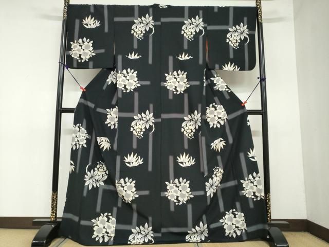 平和屋着物○小紋 夢工房 草花丸文 黒地 洗える着物 DAAZ7244ud - メルカリ