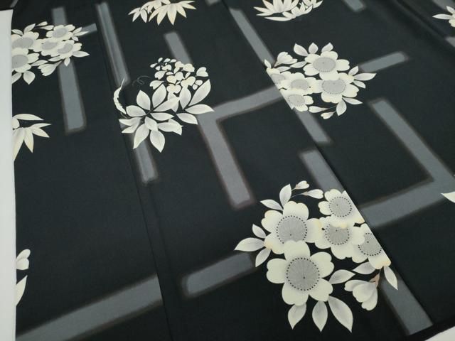 平和屋着物○小紋 夢工房 草花丸文 黒地 洗える着物 DAAZ7244ud - メルカリ
