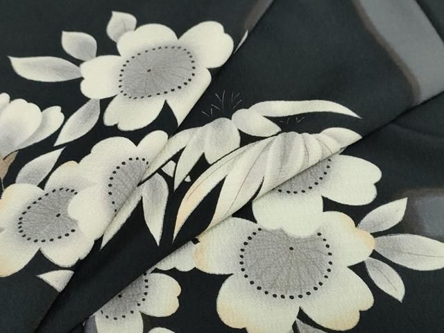 平和屋着物○小紋 夢工房 草花丸文 黒地 洗える着物 DAAZ7244ud - メルカリ