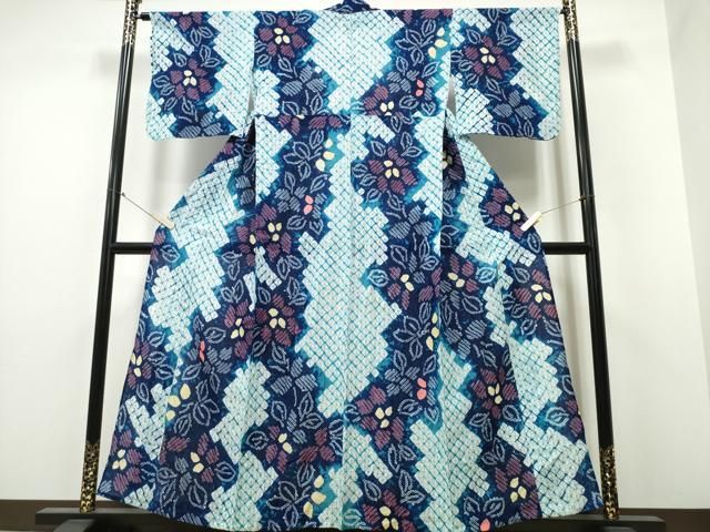 平和屋着物∴夏物　浴衣　有松鳴海絞り　枝花文　綿　逸品　CABA0663ng 平和屋着物∴夏物 浴衣 有松鳴海絞り 枝花文 綿 逸品 CABA0663ng