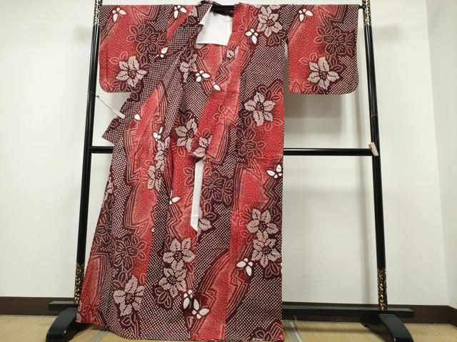 平和屋着物∴夏物 浴衣 有松鳴海絞り 流水舞蝶花文 綿 ng