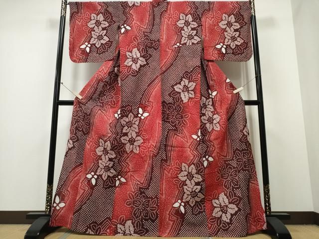 平和屋着物∴夏物 浴衣 有松鳴海絞り 流水舞蝶花文 綿 ng