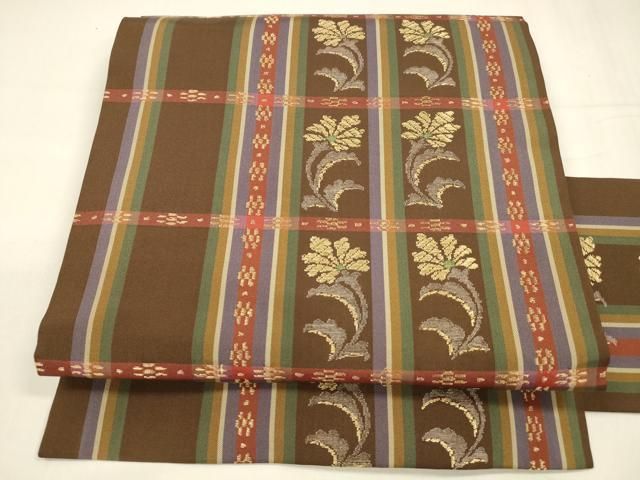 平和屋着物●九寸名古屋帯　格子草花文　金銀糸　正絹　逸品　DABA0202cm 平和屋着物○九寸名古屋帯 格子草花文 金銀糸 正絹 逸品 DABA0202cm