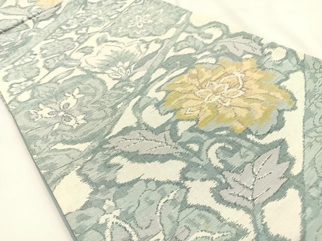 平和屋着物 全通柄袋帯 小千谷紬 更紗花唐草文 正絹 hj