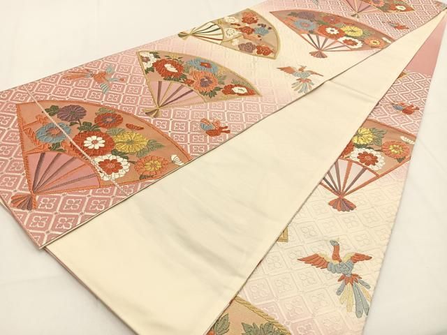 平和屋着物○六通柄袋帯 唐織 扇能衣小花文 金糸 正絹 逸品 BAAV2851hj