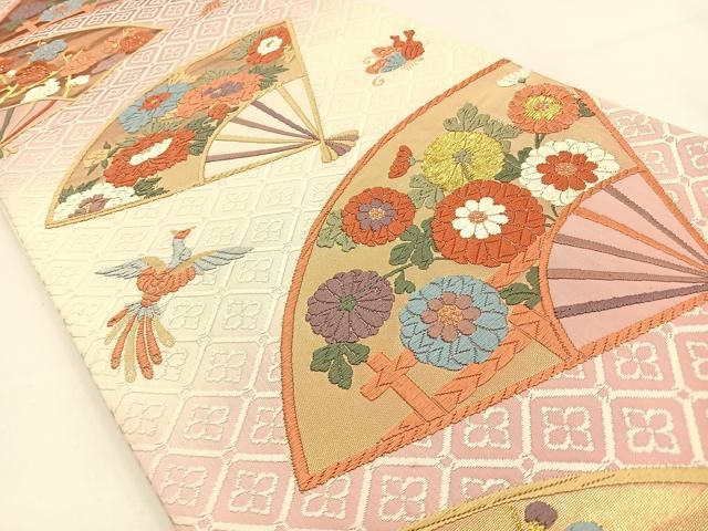 平和屋着物 六通柄袋帯 唐織 扇能衣小花文 金糸 正絹 hj