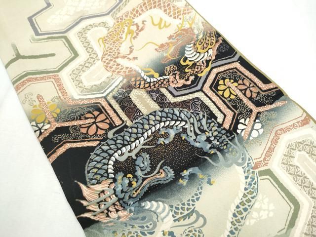 平和屋着物 アンティーク 大正ロマン 全通柄 京袋帯 刺繍 龍 正絹 hy