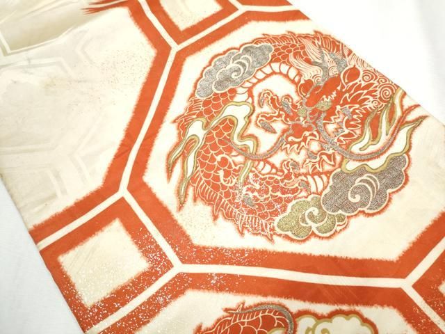平和屋着物 アンティーク 大正ロマン 六通柄 京袋帯 刺繍 龍 金銀彩 正絹 hy