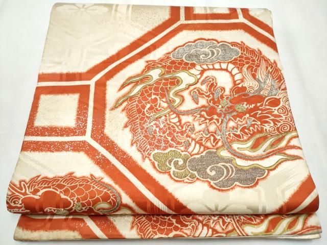 平和屋着物 アンティーク 大正ロマン 六通柄 京袋帯 刺繍 龍 金銀彩 正絹 hy