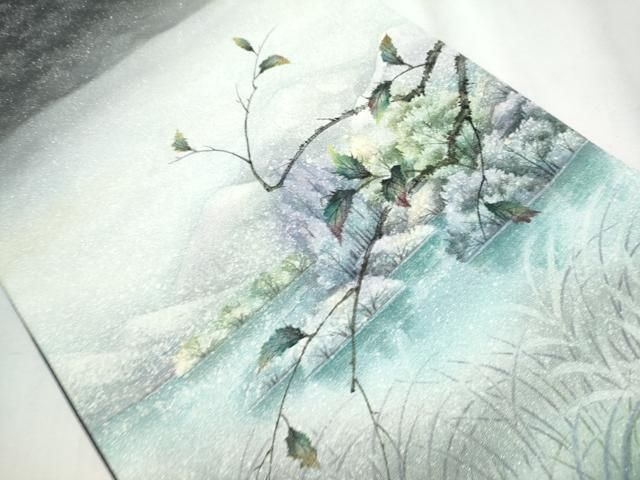 平和屋着物 染織界の匠 村松祥三 太鼓柄袋帯 手描き 風景枝花文 銀通し地 正絹 hy