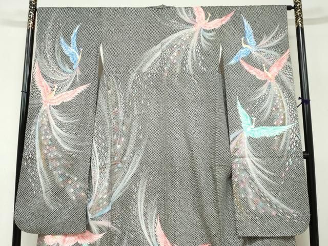 平和屋着物○豪華振袖 総絞り 孔雀文 黒地 金銀彩 正絹 逸品