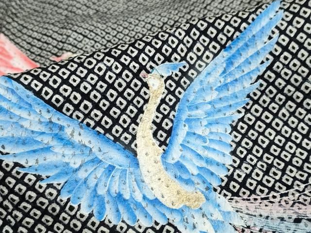 平和屋着物○豪華振袖 総絞り 孔雀文 黒地 金銀彩 正絹 逸品