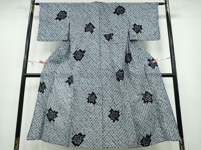 平和屋着物∴夏物 浴衣 有松鳴海絞り 蜘蛛絞り 舞葉文 綿 ng