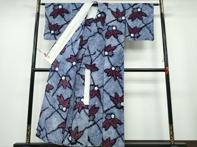 平和屋着物∴夏物 浴衣 有松鳴海絞り 網目笹文 綿 ng
