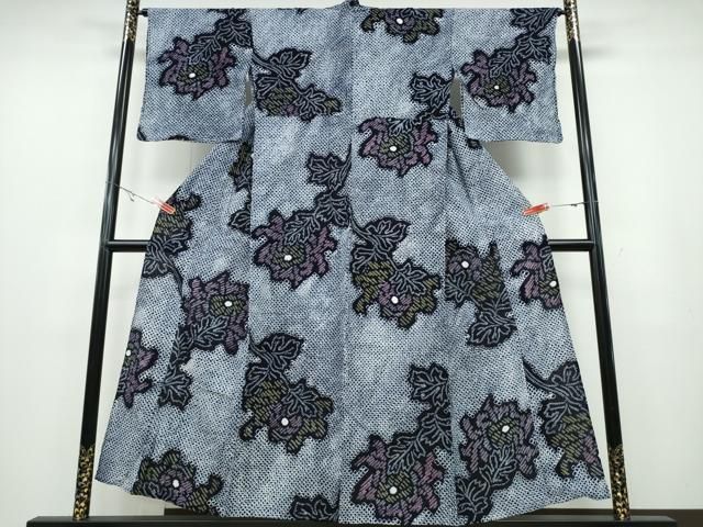 平和屋着物∴夏物 浴衣 有松鳴海絞り 枝牡丹 綿 ng