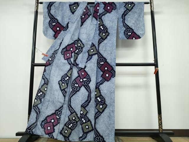 平和屋着物∴夏物 浴衣 有松鳴海絞り 流水色紙重ね舞菊文 綿 ng