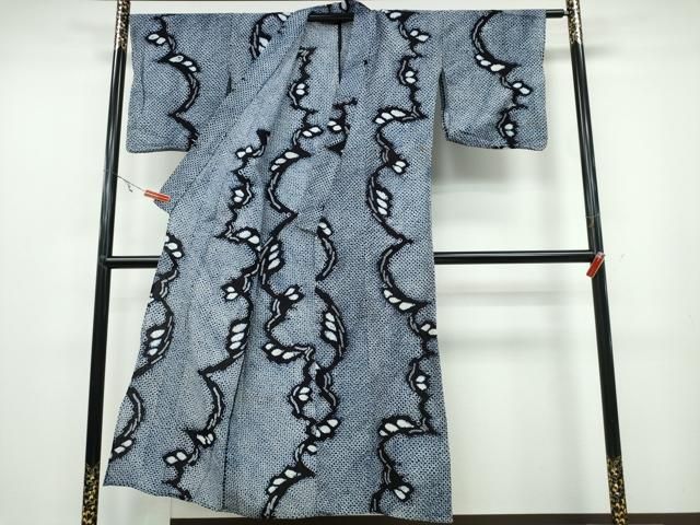 平和屋着物∴夏物 浴衣 有松鳴海絞り 草葉文 綿 ng