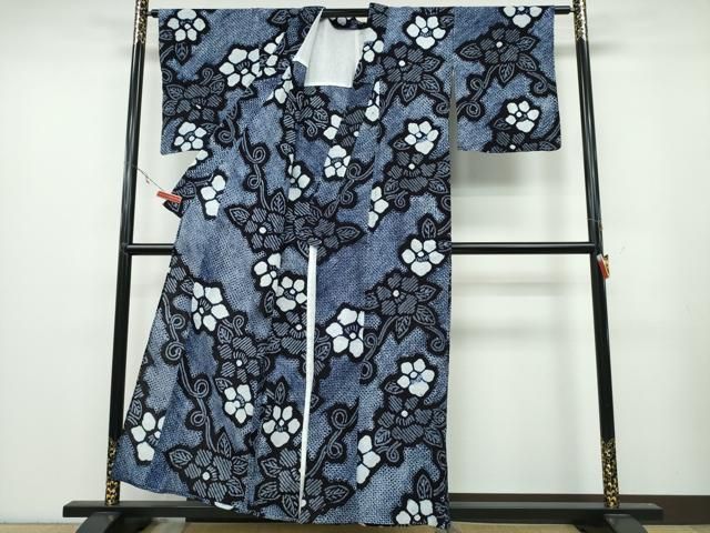 平和屋着物∴夏物 浴衣 有松鳴海絞り 花唐草文 綿 ng