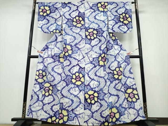 平和屋着物∴夏物 浴衣 有松鳴海絞り 流水牡丹 綿 ng