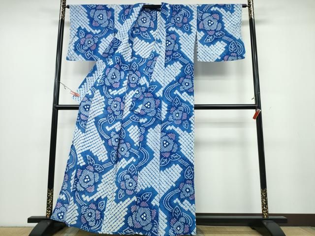 平和屋着物∴夏物 浴衣 有松鳴海絞り 流水舞花文 綿 ng