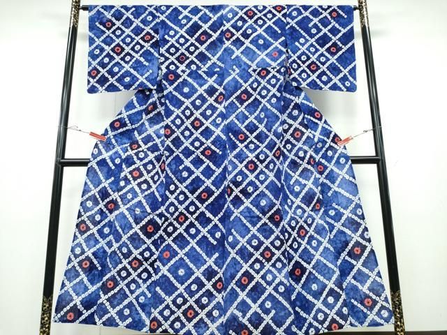 平和屋着物∴夏物 浴衣 有松鳴海絞り 霞菱吉祥文 綿 ng