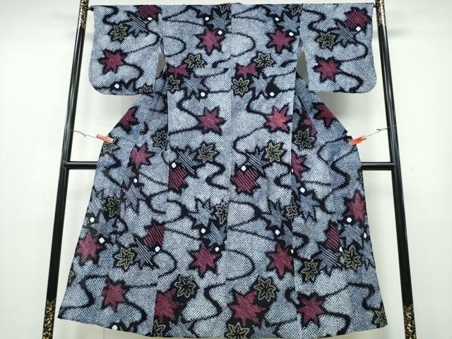 平和屋着物∴夏物 浴衣 有松鳴海絞り 流水舞葉文 綿 ng