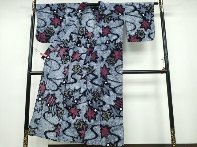 平和屋着物∴夏物 浴衣 有松鳴海絞り 流水舞葉文 綿 ng