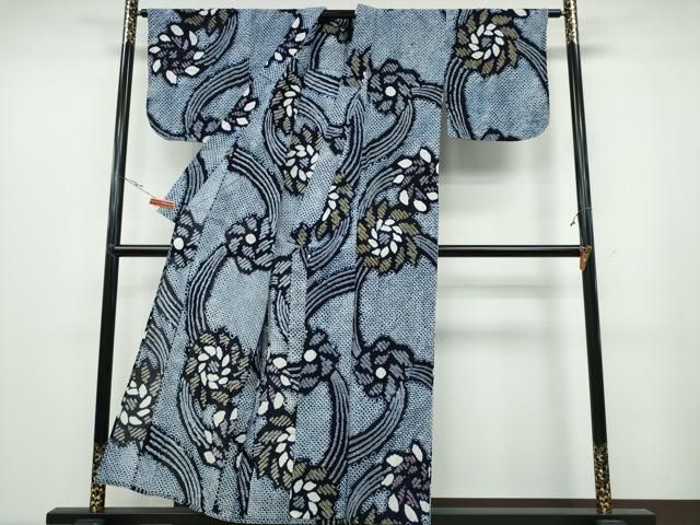 平和屋着物∴夏物 浴衣 有松鳴海絞り 流水捻じ菊文 綿 ng