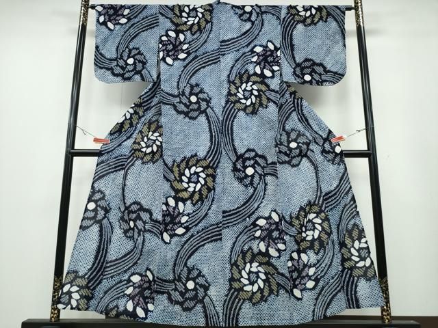 平和屋着物∴夏物 浴衣 有松鳴海絞り 流水捻じ菊文 綿 ng