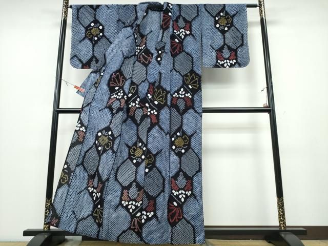 平和屋着物∴夏物 浴衣 有松鳴海絞り 亀甲桐花舞蝶文 綿 ng