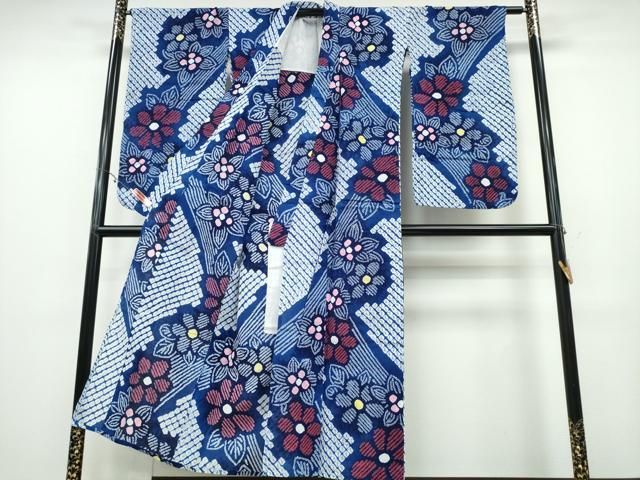 平和屋着物∴夏物 浴衣 有松鳴海絞り よろけ縞舞花文 綿 ng